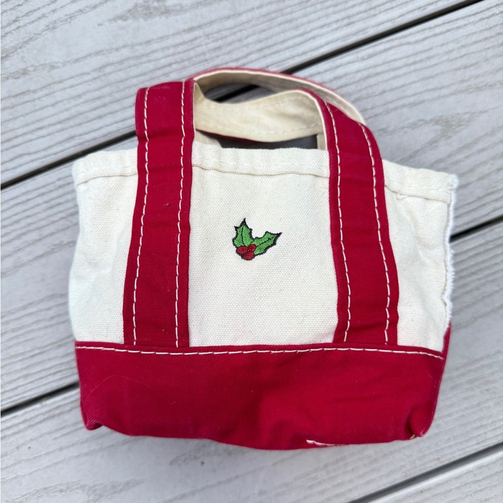 LL Bean Micro Mini Red Holiday Mistletoe Christmas Boat & Tote